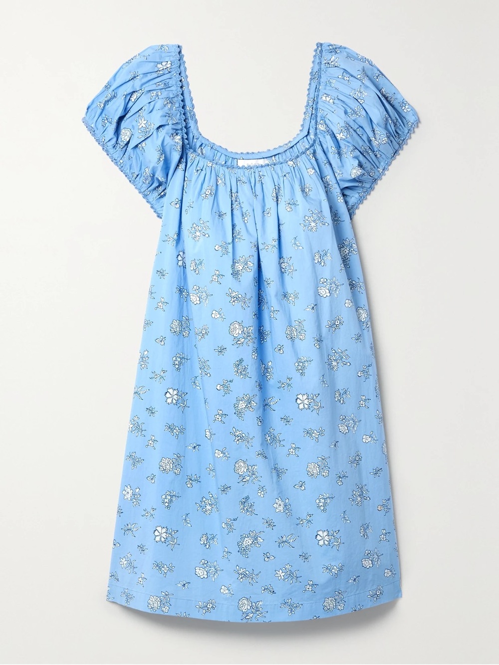 Doen Julie Floral-print Organic Cotton-poplin Mini Dress In Blue Large